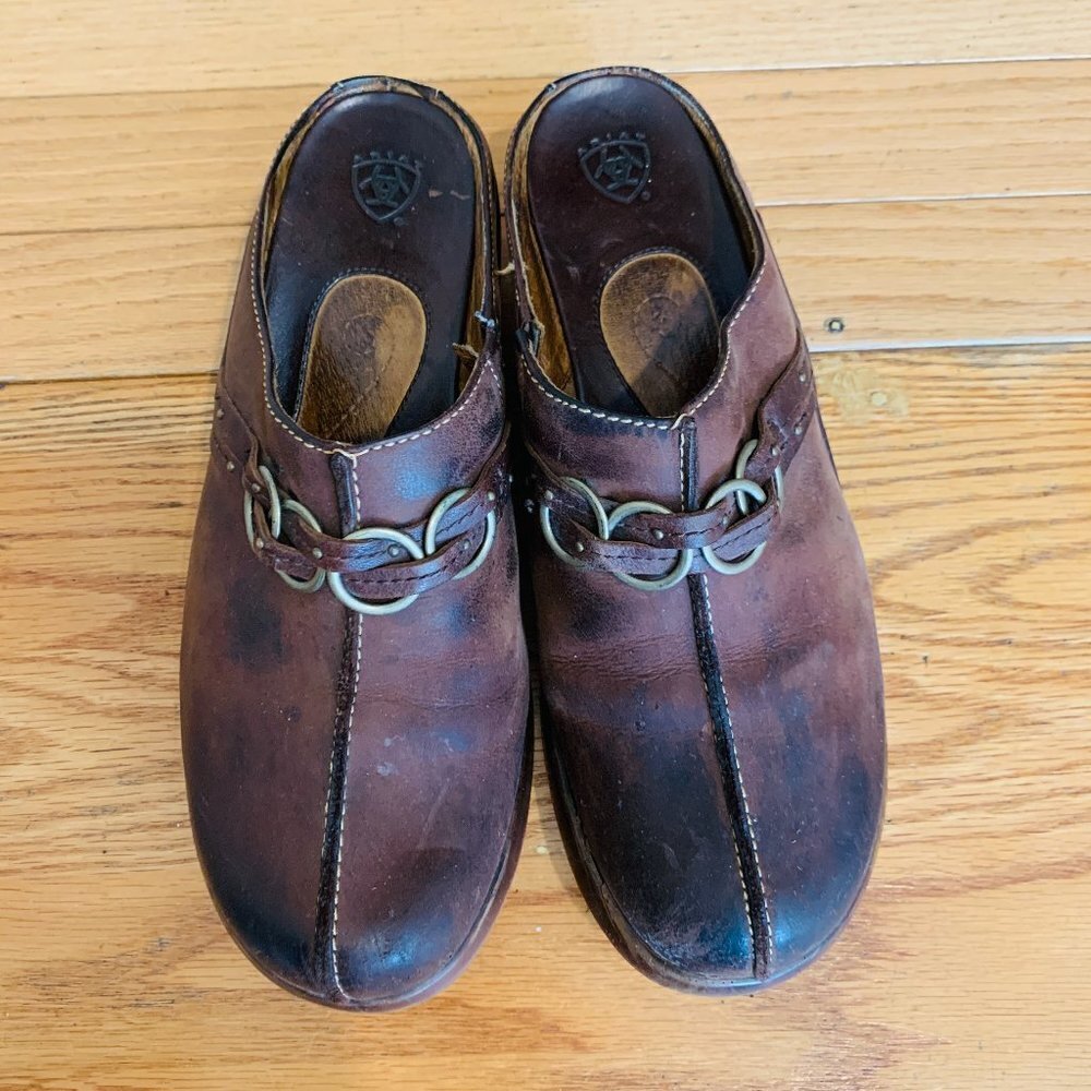 Womens Ariat Leather Heeled Clogs Slides Mules  8.5 B - Picture 2 of 16